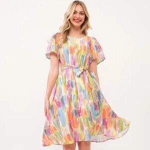 ✨NWT Lime 'N' Chili Watercolor Print Tie Front Midi Dress
